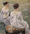 Two women in Watteau back gowns, painted by Victor Borisov-Musatov, Russia, 1899.