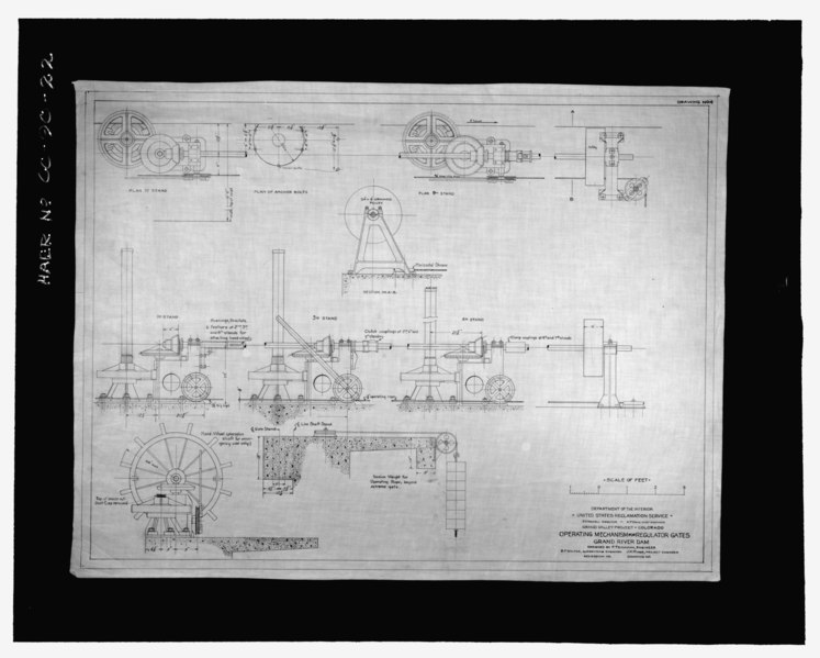 File:"Dept. of the Interior, U.S. Reclamation Service, Grand Valley Project - Colorado. Operating mechanism for regulator gates. Grand River Dam." No date specified - Grand Valley Diversion HAER CO-90-22.tif