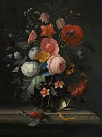 Still Life of Flowers label QS:Len,"Still Life of Flowers" label QS:Lnl,"Bloemstilleven" . 1648-1697. oil on canvas medium QS:P186,Q296955;P186,Q12321255,P518,Q861259 . 52 × 39.7 cm (20.4 × 15.6 in). New York, Sotheby's (4 June 2015).