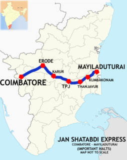 Mayiladuthurai–Coimbatore Jan Shatabdi Express Jan Shatabdi Express between Mayiladuthurai and Coimbatore
