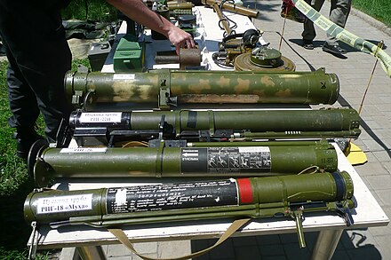 RPG-26 (second from the bottom) with comparable Soviet/Russian rocket launchers