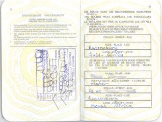 1995 South African Passport pages 36 and 37. Foreign travel allowance rules.