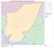 Map of Massachusetts House of Representatives' 28th Middlesex district, 2013. Based on the 2010 United States census. 2013 map 28th Middlesex district Massachusetts House of Representatives DC10SLDL25145 001.png