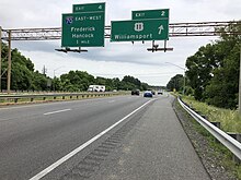 I-81 northbound at the exit for US 11 in Williamsport 2019-06-07 10 52 56 View north along Interstate 81 at Exit 2 (U.S. Route 11, Williamsport) in Williamsport, Washington County, Maryland.jpg