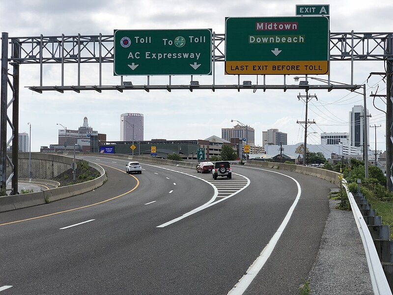File:2020-07-07 10 18 19 View south along New Jersey State Route 446X (Atlantic City-Brigantine Connector) at Exit A (Midtown, Downbeach) in Atlantic City, Atlantic County, New Jersey.jpg