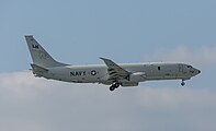 A Boeing P-8 Poseidon, tail number 168761, on final approach at Kadena Air Base in Okinawa, Japan. It is assigned to Patrol Squadron 45 (VP-45) at NAS Jacksonville, Florida, United States.