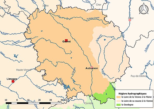 La Creuse est découpée en 3 régions hydrographiques et xx bassins hydrographiques.