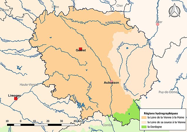 La Creuse est découpée en deux régions hydrographiques.