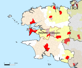 Ubicación de la zona de atracciones de Pleyben en el departamento de Finisterre.