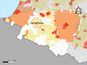 Saint-Palais vonzáskörzetének elhelyezkedése a Pyrénées-Atlantiques megyében.