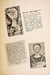 Klees Bild Die Heilige vom inneren Licht (oben) aus dem Ausstellungsführer „Entartete Kunst“, 1938