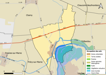 Carte des infrastructures et de l'occupation des sols en 2018 (CLC) de la commune.