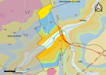 Farvekort, der viser den forenklede geologiske zoneinddeling i en kommune
