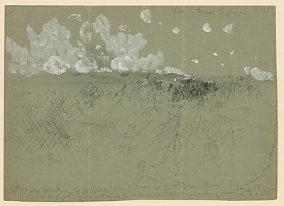 Union Army 9th Corps attacking Fort Mahone aka "Fort Damanation" sketch by Alfred Ward.