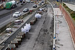 Progress on the construction of the segregated Ferensway-Lowgate lane of the A63 in Kingston upon Hull.