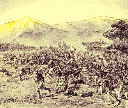 Fighting between Diponegoro's forces and the Dutch colonial forces in Gawok (1900 drawing)