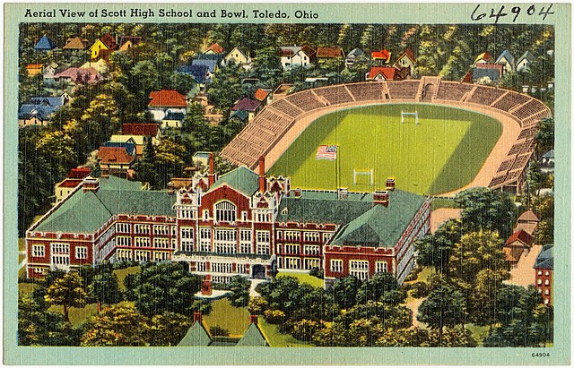 A post card featuring the stadium.