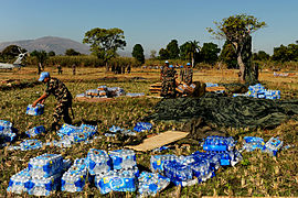 Airdropped humanitarian supplies being recovered in Haiti, 2010