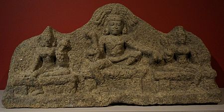 Ayyanar and his two consorts, 15 - 17th century CE, Châlons-en-Champagne French Museum