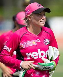 Alyssa Healy is the only designated wicket-keeper to have scored a WT20I century. Alyssa Healy playing for the Sydney Sixers.jpg