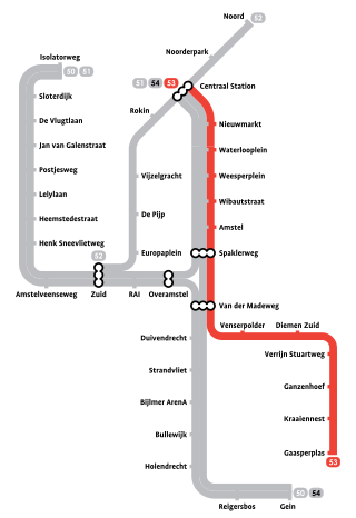 <span class="mw-page-title-main">Line 53 (Amsterdam Metro)</span> Metro line of Amsterdam, Netherlands