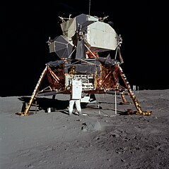 Image 45Buzz Aldrin and Apollo 11's lunar lander on the Moon's surface (from Space exploration)