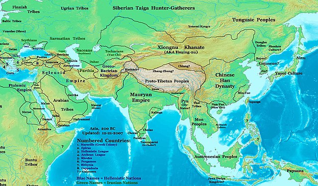 Asia in 200 BCE, showing the Sa Huỳnh culture in Mainland Southeast Asia and the Philippines in transition.