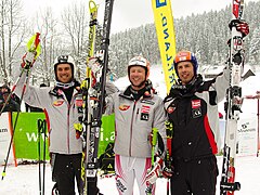 Joachim Puchner, on the right next to Mario Matt and Hannes Reichelt (Lackenhof 2009)