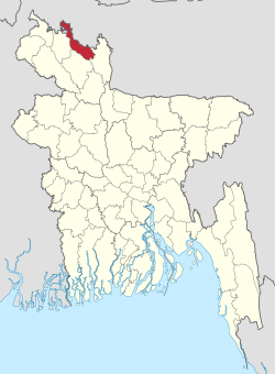 बांग्लादेश के मानचित्र पर लालमनिरहाट जिले की अवस्थिति