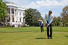 Barack Obama and Joe Biden on the White House Putting Green in April 2009 Barack Obama & Joe Biden on White House putting green 4-24-09.jpg