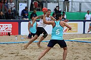 Deutsch: Beachhandball Europameisterschaften 2019 (Beach handball Euro); Tag 6: 7. Juli 2019 – Männerfinale, Dänemark-Norwegen 2:0 (25:18, 19:16) English: Beach handball Euro; Day 6: 7 July 2019 – Men's Final – Denmark-Norway 2:0 (25:18, 19:16)