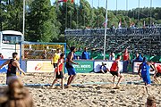 Deutsch: Beachhandball Europameisterschaften 2019 (Beach handball Euro); Tag 1: 2. Juli 2019 – Männer, Vorrunde Gruppe D, Frankreich-Montenegro 2:0 (19:7, 18:9) English: Beach handball Euro; Day 1: 2 July 2019 – Men Preliminary Round Group D – France-Montenegro 2:0 (19:7, 18:9)