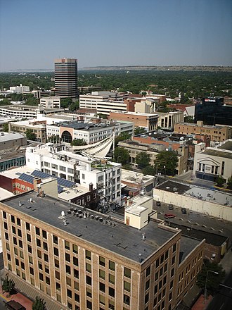 The first rise of the North Rims in the background Billings MT Downtown from above.jpg