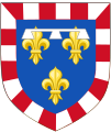 En Francia: Armas de Centre-Val de Loire Blasonamiento: De azur tres flor de lis de oro con lambel de plata y bordura componada de plata y gules.
