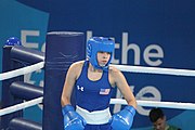 Deutsch: Boxen bei den Olympischen Jugendspielen 2018 Tag 12, 18. Oktober 2018 - Kampf um die Bronzemedaille im Fliegengewicht Mädchen – Heaven Destiny Garcia (USA, blau) schlägt Goryanana Stoeva (Bulgarien, rot) 5-0; Ringrichter ist Ishanguly Meretnyyazov (Turkmenistan). English: Boxing at the 2018 Summer Youth Olympics on 18 October 2018 – Girl's flyweight Bronze Medal Bout - Heaven Destiny Garcia (USA, blue) beats Goryanana Stoeva (Bulgaria, red) 5-0; Referee is Ishanguly Meretnyyazov (Turkmenistan). Español: Boxeo en los Juegos Olímpicos Juveniles de Verano de 2018 en 18 de octubre de 2018 - Combate a medalla de bronce de peso mosca para mujeres: Heaven Destiny Garcia (Estados Unidos, azul) le gana a Goryanana Stoeva (Bulgaria, roja) 5-0; El árbitro es Ishanguly Meretnyyazov (Turkmenistán).