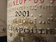 A bottle of Chapoutier wine, with braille on the label Braille wine label.jpg