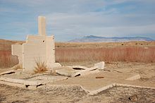 Ruins exposed after being submerged under Lake Mead for many years, February 2007 Building Ruins at St. Thomas, Nevada.jpg