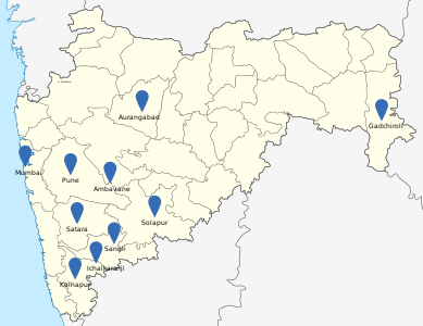 Areas in Maharashtra, where CIS-A2K conducted Wiki-events