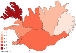 COVID-19-gevallen in IJsland per hoofd van de bevolking.svg