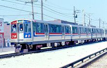 Prior to their rehab, the 2400-series trains were painted in red, white, and blue colors to celebrate the Bicentennial. CTA 2579 7-24-81.jpg
