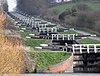 Central flight of 16 of Caen Hill Locks