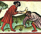Kain Aabelit tapmas. Pilt 15. sajandi käsikirjast.