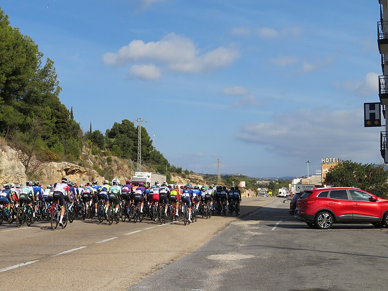 File:Carrera ciclista. Pelotón ciclista agrupado.jpg