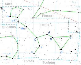 Die ligging van die ster Tau Ceti in Cetus.