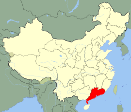 Guangdongs läge i Kina.