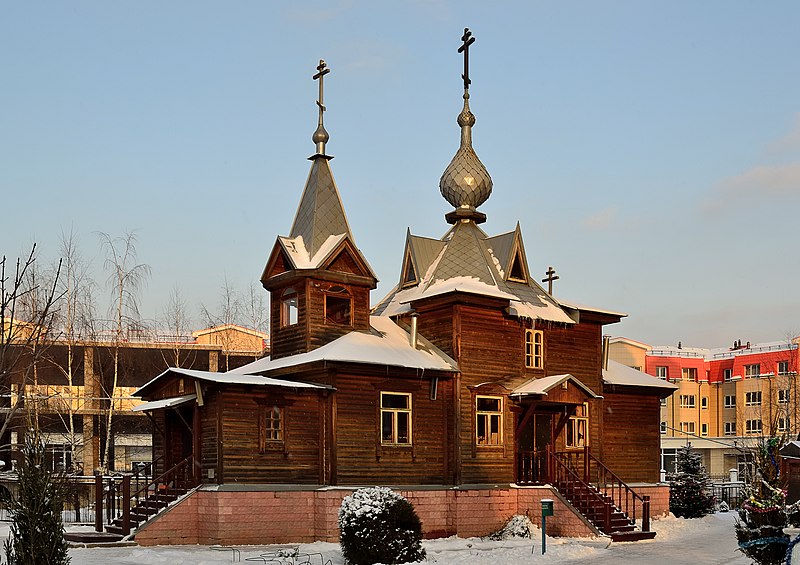 Korolyov, Moscow Oblast. The small wooden building of the Trinity Church.