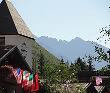 Downtown Vail village Clocktower Gore Range Vail Colorado.JPG