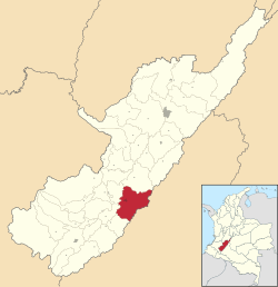 Lokasi kotamadya dan kota Garzon (Kolombia) di Departemen Huila, Kolombia.
