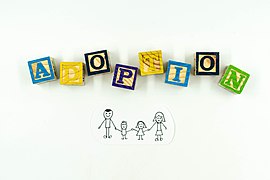 Colourful letter blocks spelling out adoption with a drawing of a happy family underneath. - 51069936993.jpg