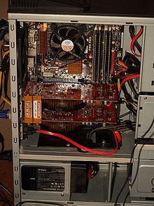 An example of CrossFire usage, with two Radeon HD 4850 cards (RV770 GPU) Computer system with 3,16Ghz Core 2 Duo, 6GB RAM and 2x Radeon HD 4850 in CrossFire.jpg